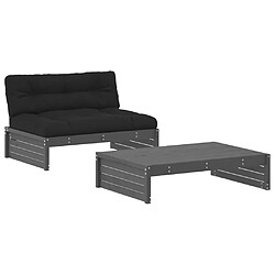 vidaXL Salon de jardin 2 pcs avec coussins gris bois massif