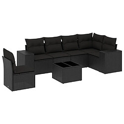 Maison Chic Salon de jardin 7 pcs avec coussins | Ensemble de Table et chaises | Mobilier d'Extérieur noir résine tressée -GKD48026