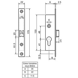 Serrure 1 point coffre 33/35 Gauche - METALUX - F133352000