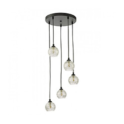 Luminaire Center Suspension Federico Verre,noir satiné 5 ampoules 150cm