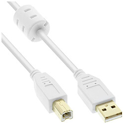 Câble InLine® USB 2.0 de type A à B, blanc / or avec starter en ferrite, 3 m