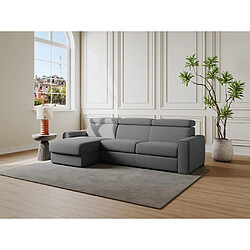 Vente-Unique Canapé d'angle réversible convertible express en tissu gris - Couchage à lattes larges 140 cm - Matelas 18 cm - VIZIR