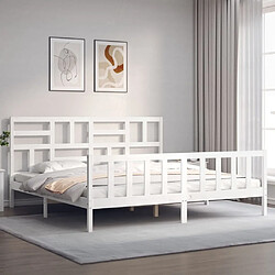 Avis Maison Chic Lit adulte - Cadre Structure de lit avec tête de lit Contemporain blanc 200x200 cm bois massif -MN27709