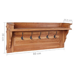 vidaXL Porte-manteau mural 80x16,5x35 cm Bois de teck solide pas cher