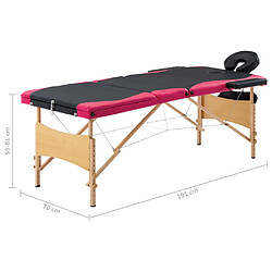 vidaXL Table de massage pliable 3 zones Bois Noir et rose pas cher