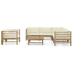 Maison Chic Salon de jardin 7 pcs + coussins - Mobilier/Meubles de jardin - Table et chaises d'extérieur blanc crème Bambou -MN72786