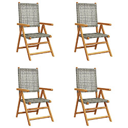 vidaXL Chaises inclinables de jardin lot de 4 gris rotin bois massif