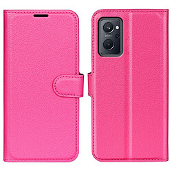 Etui en PU texture litchi, fermeture magnétique avec support, rose pour votre Realme 9i