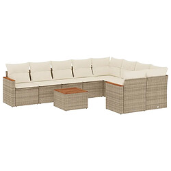 Maison Chic Salon de jardin avec coussins 10 pcs, Ensemble Tables et chaises de jardin, beige résine tressée -GKD403860