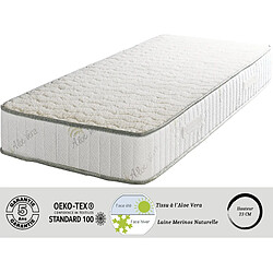 Literie Julien Matelas Super 70x190 x 23 cm - Ferme - Face Hiver Pure Laine Merinos - Noyau Poli Lattex HR Dernière Génération - Très Respirant