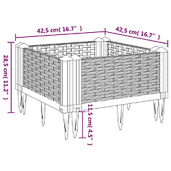 vidaXL Jardinière avec piquets gris clair 42,5x42,5x28,5 cm PP pas cher