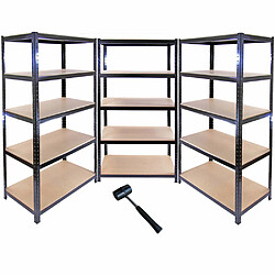 Monstershop Monster Racking - Lot de 3 Rayonnages T-Rax en Acier Sans Boulons Noirs 90cm x 45cm x 180cm