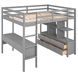 Acheter ComfortXL Lit Mezzanine 140 X 200cm Avec Tiroirs De Rangement Et Bureau Sous Le Lit, Gris