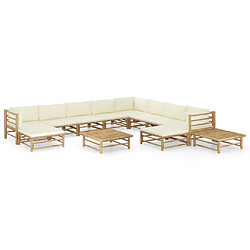 Maison Chic Salon de jardin 12pcs + coussins - Mobilier/Meubles de jardin - Table et chaises d'extérieur blanc crème Bambou -MN65300