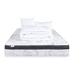 LUXURY LITERIE Matelas 160x200 cm, Sleeplux, 26cm, latex, ergonomique, face été/hiver, haute densité + 2 Oreillers + couette