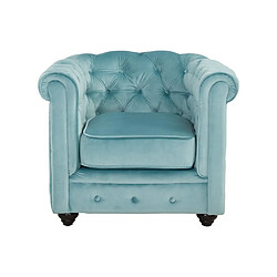 Vente-Unique Canapé 3 places et fauteuil CHESTERFIELD - Velours bleu pastel pas cher