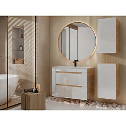 Vente-Unique Meuble de salle de bain suspendu avec vasque à encastrer et deux colonnes - 80 cm - Coloris naturel et blanc - ARUBA