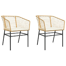 vidaXL Chaises de jardin lot de 2 et coussins marron rotin