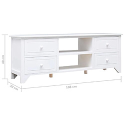 vidaXL Meuble TV Blanc 108x30x40 cm Bois de Paulownia solide pas cher