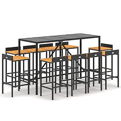 Maison Chic Table de bar et chaises d'extérieur 11 pcs,Ensemble de bar de jardin pour relax noir poly rotin/bois massif acacia -GKD381100