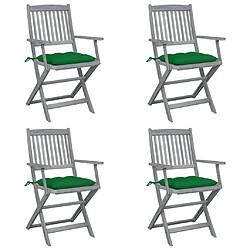 vidaXL Chaises pliables d'extérieur lot de 4 et coussins Bois d'acacia