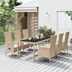 Ensemble salle à manger de jardin 7 pcs,Table et chaise à dîner d'extérieur beige poly rotin -MN86628