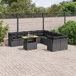 vidaXL Salon de jardin 11 pcs avec coussins noir résine tressée