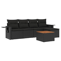 Maison Chic Ensemble Tables et chaises d'extérieur 6pcs avec coussins,Salon de jardin noir résine tressée -GKD316135