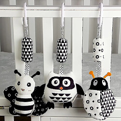 3 Paquets de Jouets Hochets Suspendus, Jouets Peluche Poussette Cartoon Blanc Noir