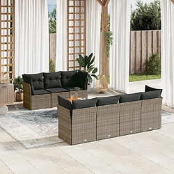 Maison Chic Salon de jardin 8 pcs avec coussins | Ensemble de Table et chaises | Mobilier d'Extérieur gris résine tressée -GKD92233