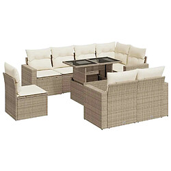 vidaXL Salon de jardin avec coussins 9 pcs beige résine tressée