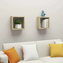 Maison Chic Lot de 2 Étagères cube murales,Etagère de rangement flottantes Chêne sonoma 30x15x30 cm -MN83417