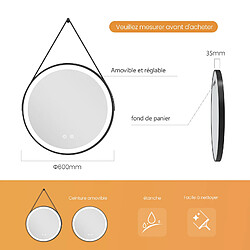 EMKE Miroir lumineux salle de bain rond diamètre 60cm cadre noir avec lanière réglable, Miroir LED avec Interrupteur Tactile, Anti-buée, Miroir avec éclairage Lumière Froide pas cher