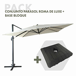 Ensemble Parasol Chillvert Roma de Luxe 300x400x280 cm en Aluminium Couleur Beige + Base Parasol 97,5x98x18,5 cm en Résine