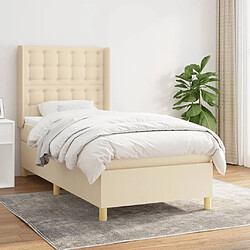 Maison Chic Lit adulte- Lit + matelas,Sommier à lattes de lit avec matelas Crème 90x200 cm Tissu -GKD76825