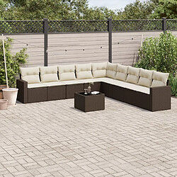 vidaXL Salon de jardin 10 pcs avec coussins marron résine tressée