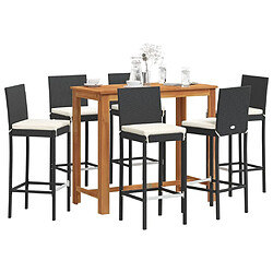 vidaXL Ensemble de bar de jardin 7 pcs noir bois massif acacia rotin