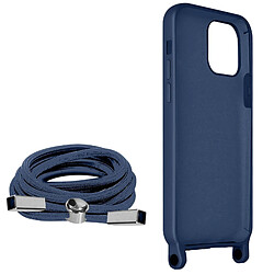 Avizar Coque Cordon iPhone 12 et 12 Pro Semi-rigide Lanière Tour du Cou 80cm bleu