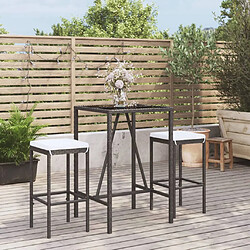 vidaXL Ensemble de bar de jardin 3 pcs avec coussins noir poly rotin