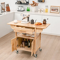 Helloshop26 Chariot de cuisine en bois à abattant îlot de cuisine roulant avec tiroir armoire étagère ouverte à roulettes chariot de service polyvalent naturel 20_0008215