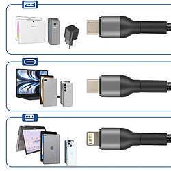 Acheter Bluestar Blue Star Câble USB vers Micro USB, USB C, iPhone Lightning Nylon Tressé 1.2m Noir