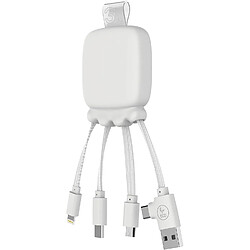 SANAG Câble Multi Connecteurs Usb - Hub Usb 4 En 1 Usb, Usb-C, Lightning,Micro Usb- Chargeur Universel Et Batterie Externe 3000 Mah En Plastique Recyclé - Octopus Gamma - Blanc