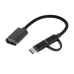 Adaptateur De Cordon De Câble De Données USB-C 2 En 1 Micro USB Type C Robuste Noir