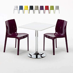 Grand Soleil Table Carrèe Blanc + 2 Chaises Colorées