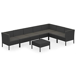 vidaXL Salon de jardin 8 pcs avec coussins résine tressée noir