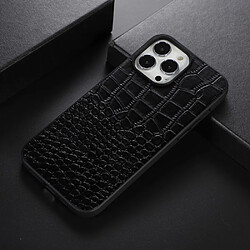 Coque en cuir véritable texture crocodile noir pour votre iPhone 12 Pro Max 6.7 pouces