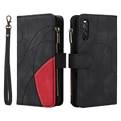 Etui en PU épissage bicolore avec support, porte-cartes et pochette zippée noir pour votre Sony Xperia 10 III 5G/Xperia 10 III Lite