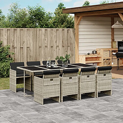 Maison Chic Ensemble à manger d'extérieur 9 pcs avec coussins,Salon de jardin,Mobilier de jardin gris clair rotin -GKD228772