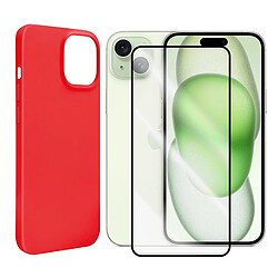 Coque de protection souple silicone Rouge + Lot de 2 Verre trempé avec bords Noir pour iPhone 15 Plus 6.7" - VISIODIRECT -