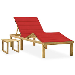 vidaXL Chaise longue de jardin avec table et coussin Pin imprégné